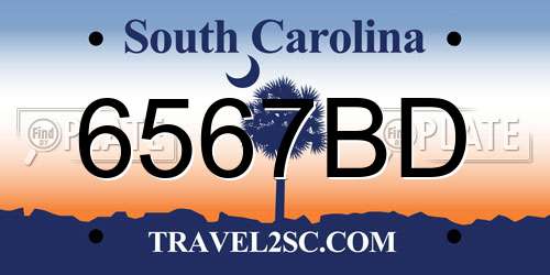 6567BD South Carolina License Plate