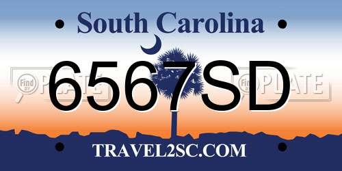 6567SD South Carolina License Plate