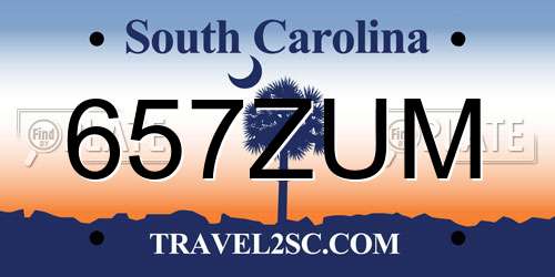 657ZUM South Carolina License Plate