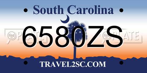 6580ZS South Carolina License Plate