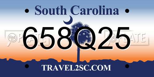 658Q25 South Carolina License Plate