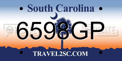 6598GP South Carolina License Plate