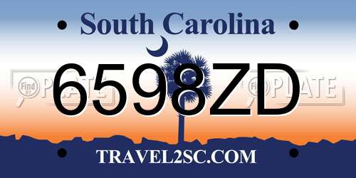 6598ZD South Carolina License Plate