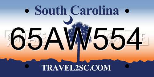 65AW554 South Carolina License Plate