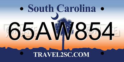 65AW854 South Carolina License Plate