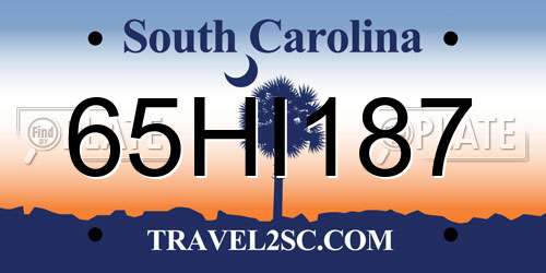 65HI187 South Carolina License Plate