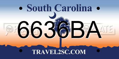 6636BA South Carolina License Plate