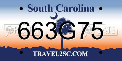 663G75 South Carolina License Plate