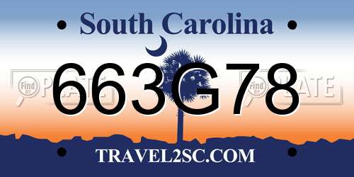 663G78 South Carolina License Plate