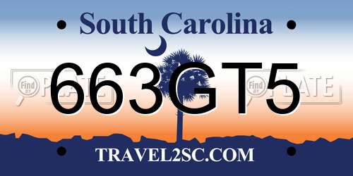 663GT5 South Carolina License Plate
