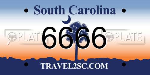 6666 South Carolina License Plate