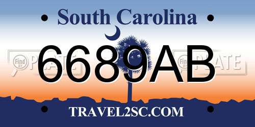 6689AB South Carolina License Plate