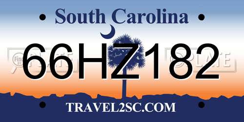 66HZ182 South Carolina License Plate