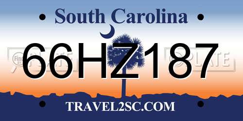 66HZ187 South Carolina License Plate
