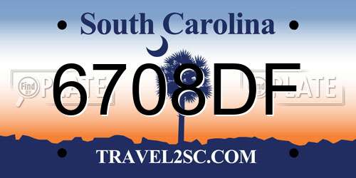 6708DF South Carolina License Plate