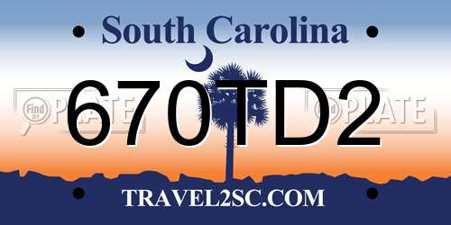 670TD2 South Carolina License Plate