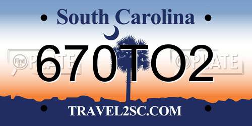 670TO2 South Carolina License Plate