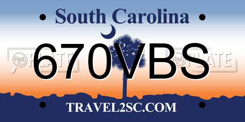 670VBS South Carolina License Plate