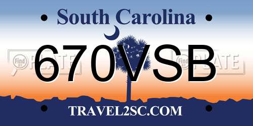 670VSB South Carolina License Plate