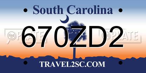 670ZD2 South Carolina License Plate