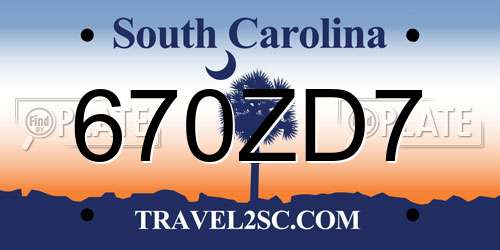 670ZD7 South Carolina License Plate