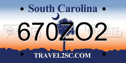 670ZO2 South Carolina License Plate