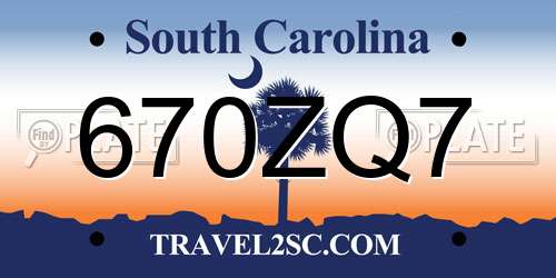 670ZQ7 South Carolina License Plate