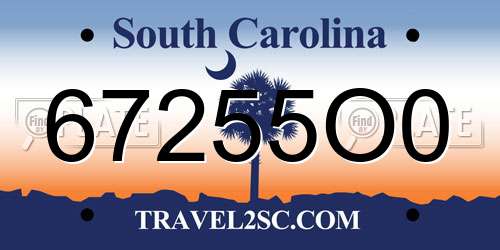 67255O0 South Carolina License Plate