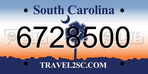 6728500 South Carolina License Plate