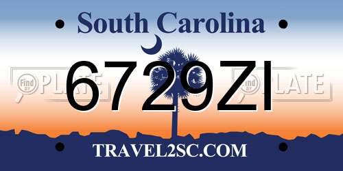 6729ZI South Carolina License Plate