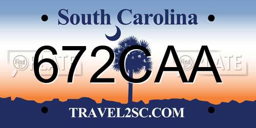 672CAA South Carolina License Plate