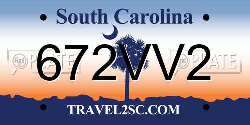 672VV2 South Carolina License Plate