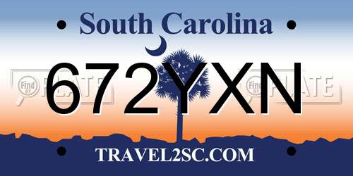672YXN South Carolina License Plate