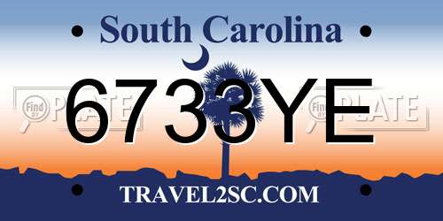 6733YE South Carolina License Plate