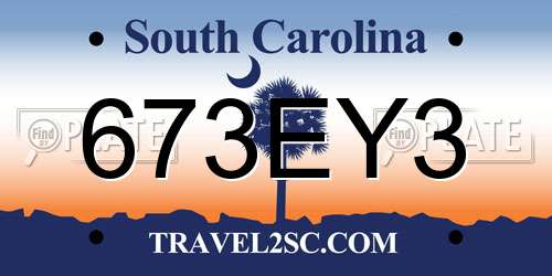 673EY3 South Carolina License Plate