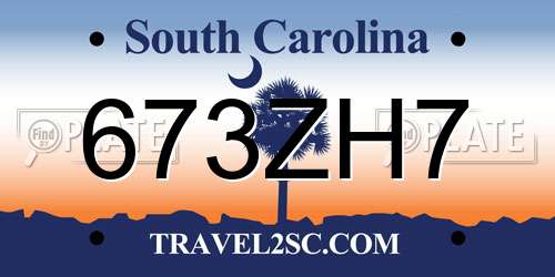 673ZH7 South Carolina License Plate