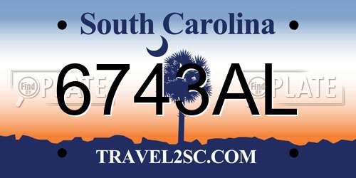 6743AL South Carolina License Plate
