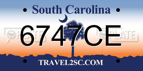 6747CE South Carolina License Plate