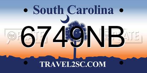 6749NB South Carolina License Plate