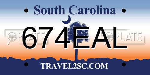 674EAL South Carolina License Plate