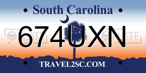 674UXN South Carolina License Plate