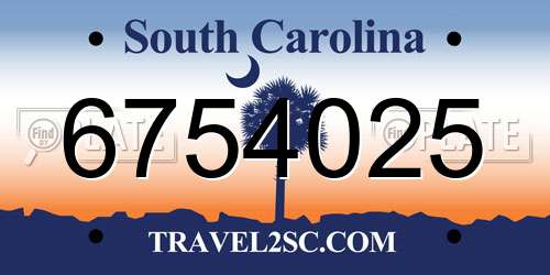 6754025 South Carolina License Plate