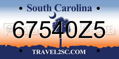 67540Z5 South Carolina License Plate