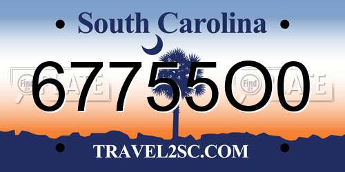 67755O0 South Carolina License Plate