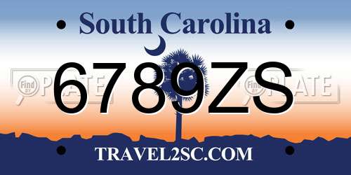 6789ZS South Carolina License Plate