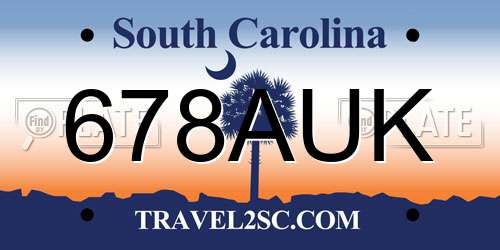 678AUK South Carolina License Plate