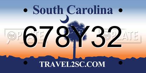 678Y32 South Carolina License Plate