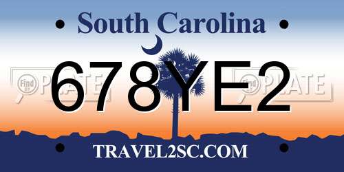 678YE2 South Carolina License Plate