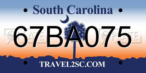 67BA075 South Carolina License Plate