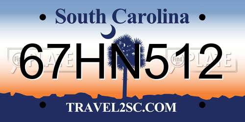 67HN512 South Carolina License Plate